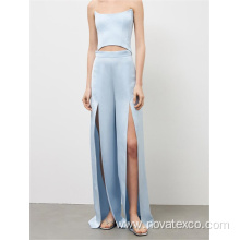 Tencel One line Neck Top Split Pants Set